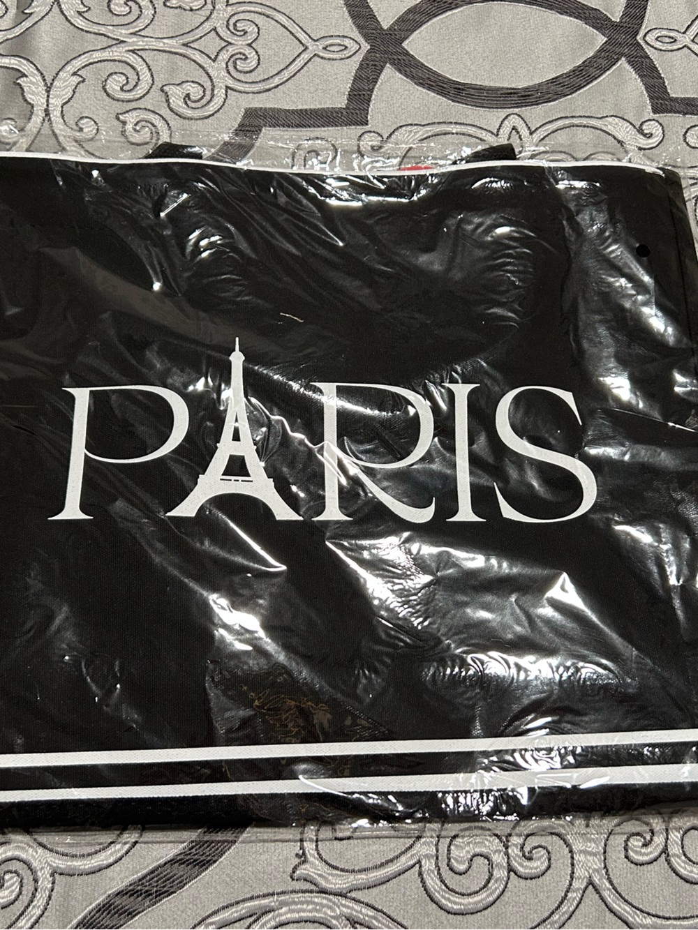 Aris Black Tote Bag with White PARIS Graphic